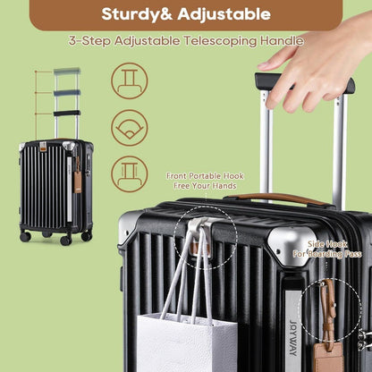Mala de Bordo 20 com Capacidade Expansível, Suporte para Copo, Porta USB, Rodas Antiderrapantes e Alça para Viagens Inteligentes