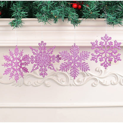 12PCS Pink Glitter Plastic Snowflake Decorations 10cm Christmas Tree Hollow Snowflake Pendants New Year Party Festival Supplies