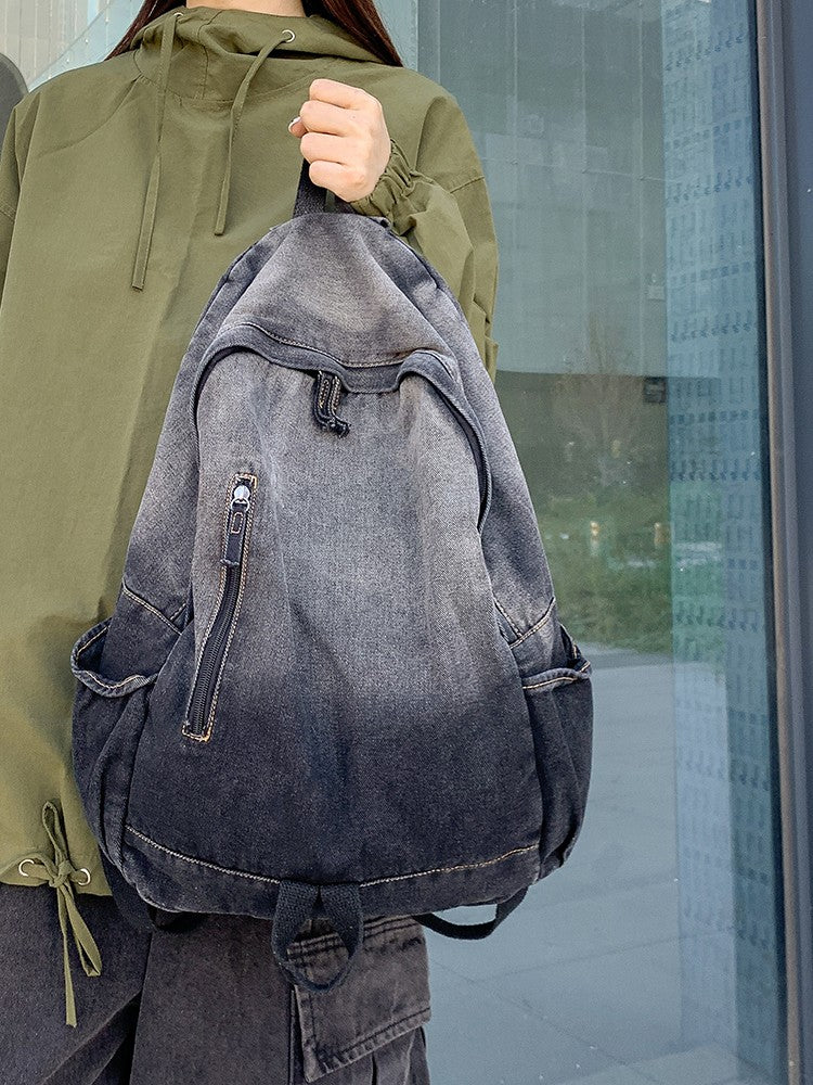 Men's and Women's Backpacks, Student Schoolbags, Large-Capacity Washed Denim Bags