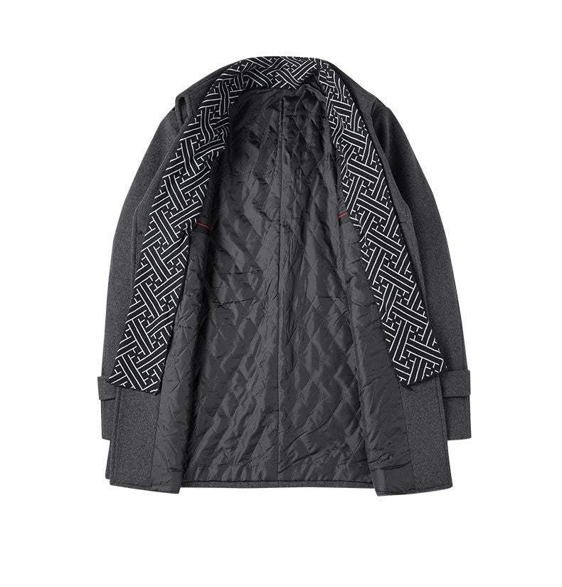 High-quality men's fashionable, stylish, versatile, trendy and casual autumn and winter woolen overcoat with a scarf