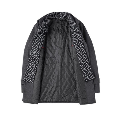 High-quality men's fashionable, stylish, versatile, trendy and casual autumn and winter woolen overcoat with a scarf