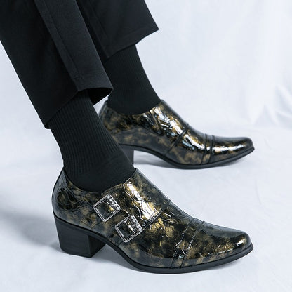 Fashion Buckle Leather Shoes For Men Big Size 46 Pointed Dress Shoes Man Quality Bussiness High Heels Shoes Man chaussure hommes