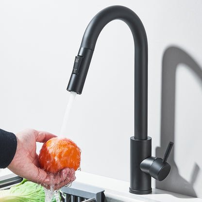 Torneira Misturadora de Cozinha Monocomando Quente e Frio com Bico Extensível e Duas Funções, Montada na Bancada