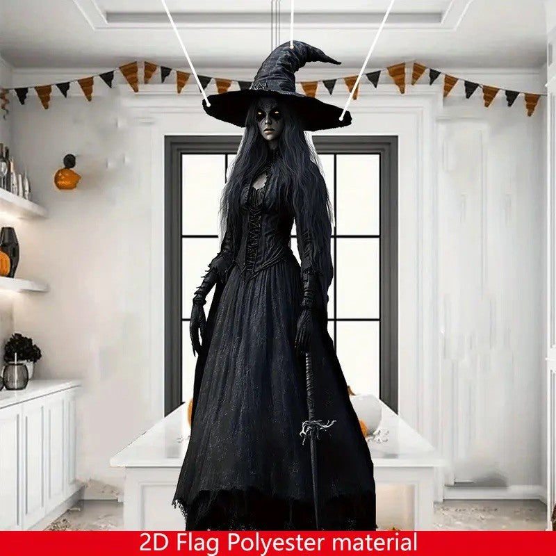 Gothic Halloween Witch Hanging Flag Horror Evil Background Cloth Halloween Atmosphere Haunted House Indoor Outdoor Decor