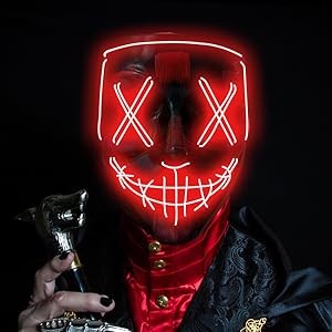 Poptrend Halloween Mask LED Light up Mask Scary mask for Festival Cosplay Halloween Costume Masquerade Parties Carnival Gift
