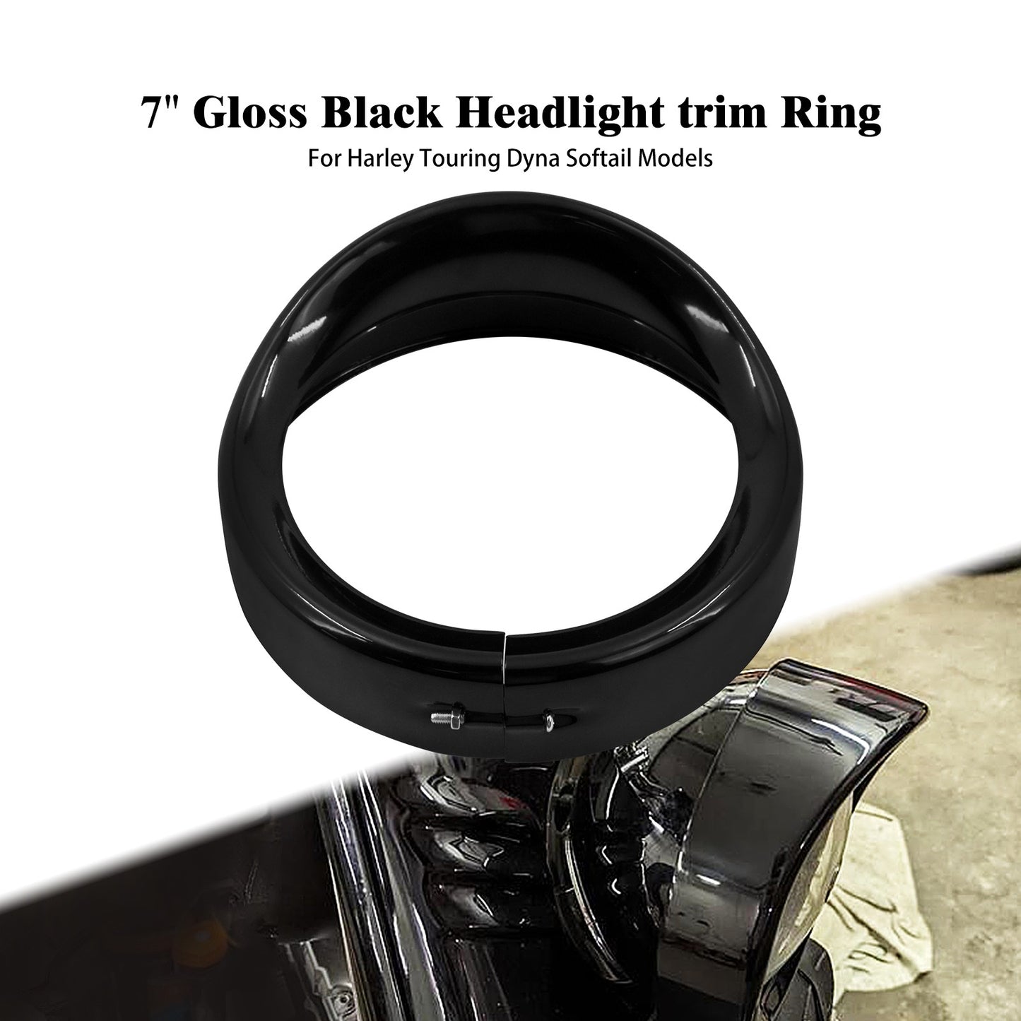 Anel de Acabamento do Farol de 7" para Motocicleta Estilo Viseira Preto/Cromado para Harley Touring Road King 94-2022 Electra Glide Softail FLD Trike