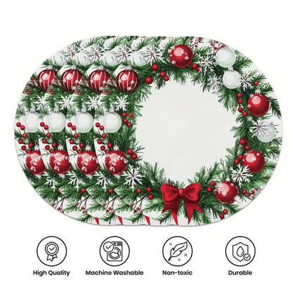 4PCS Christmas Placemats Round Polyester Non Slip Heat Resistant Festive Table Mats Christmas Style Design Round Tablecloth