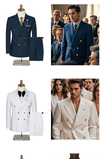 2025 Suit (Blazer+ Trousers) Men's Fashionable Gentleman Business Double-breasted British-style Banquet Host Casual Wedding Suit