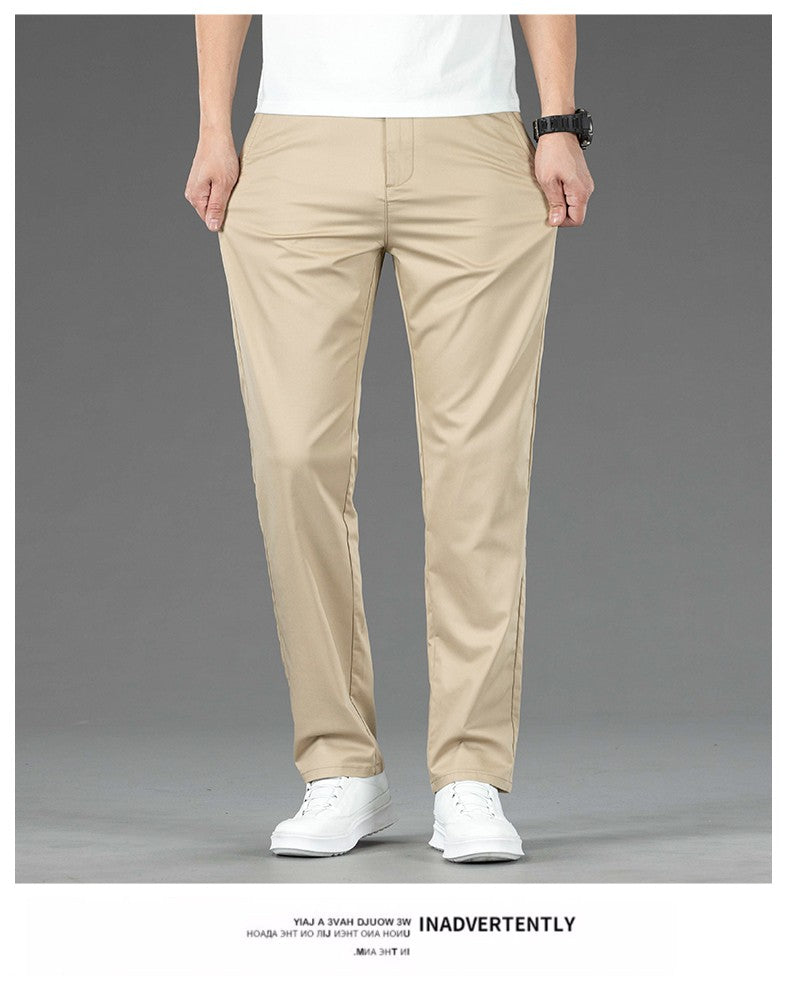 Spring Summer New Men's Casual Pants Thin Mulberry Silk Soft Business Casual Trousers Slim Straight Elastic Suit Pants Male