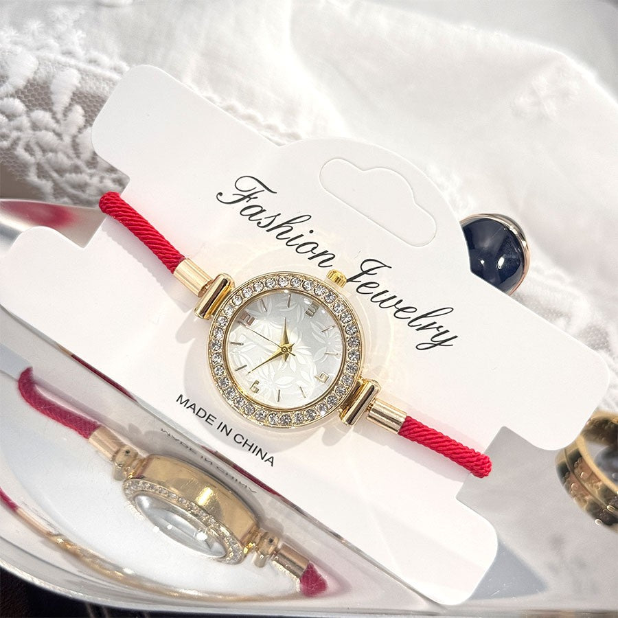 Ladies Colorful Nylon Pull-Style Bracelet Alloy Case Arabic Scale Printed Dial Christmas Quartz Watch Suitable for Holiday Gift