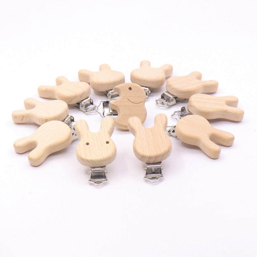 5PCS Wooden Rabbit Pacifier Clip Baby Accessories Wooden Animal Pacifier Metal Holder Elephant Pacifier Wooden Baby Teeth