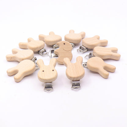 5PCS Wooden Rabbit Pacifier Clip Baby Accessories Wooden Animal Pacifier Metal Holder Elephant Pacifier Wooden Baby Teeth