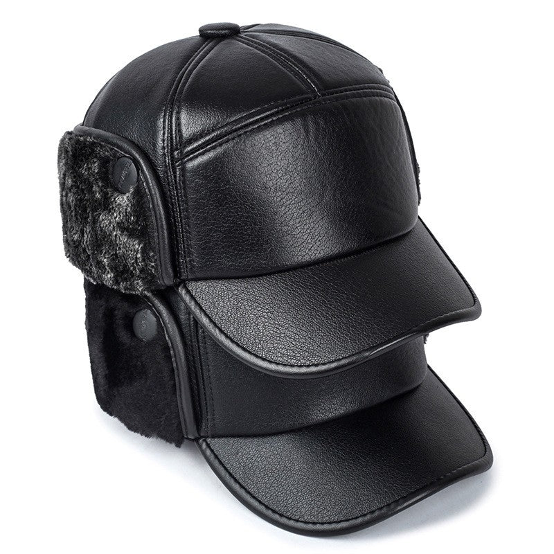 Winter Warm Hat Men Black Leather Fur Baseball Cap Men Snapback Women Casquette Bones Dad Caps Gorras Earflaps Thicken Hat