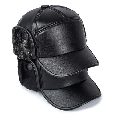 Chapéu de Inverno Quente Masculino Couro Preto Pelo Boné de Beisebol Masculino Snapback Feminino Casquette Bones Chapéu de Pai Gorras Abas para Orelhas Chapéu Grosso