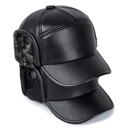 Winter Warm Hat Men Black Leather Fur Baseball Cap Men Snapback Women Casquette Bones Dad Caps Gorras Earflaps Thicken Hat
