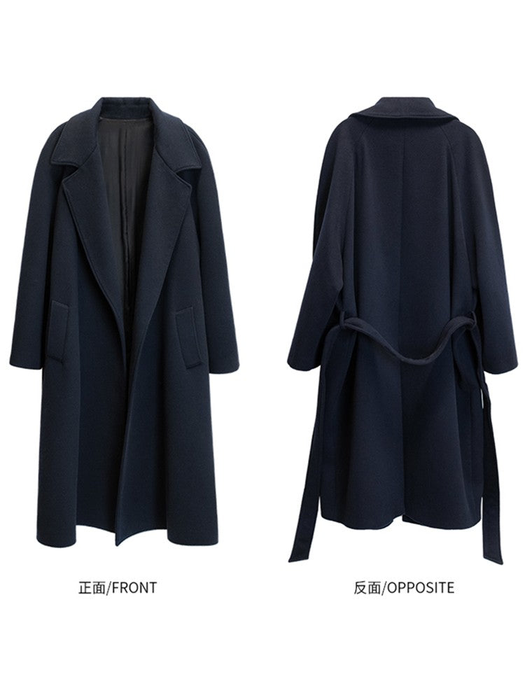 Mauroicardi Autumn Winter Oversized Extra Long Warm Navy Blue Wool Blends Coat Men Loose Luxury Designer Woolen Overcoat 2024