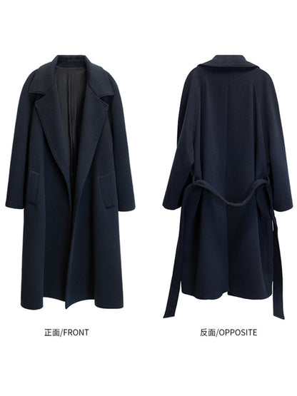 Mauroicardi Autumn Winter Oversized Extra Long Warm Navy Blue Wool Blends Coat Men Loose Luxury Designer Woolen Overcoat 2024