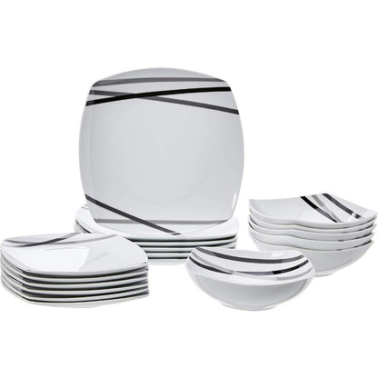 Amazon Basics 18 Piece Kitchen Dinnerware Set - Square Plates, Bowls, Service for 6 - Modern Beams