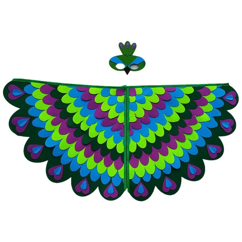 Bird Cosplay Costume Stage Performance Owl Peacock Wings Bird Felt Cape with Mask for Girls Boys Halloween Party Cloak