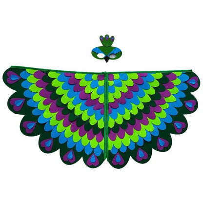 Bird Cosplay Costume Stage Performance Owl Peacock Wings Bird Felt Cape with Mask for Girls Boys Halloween Party Cloak