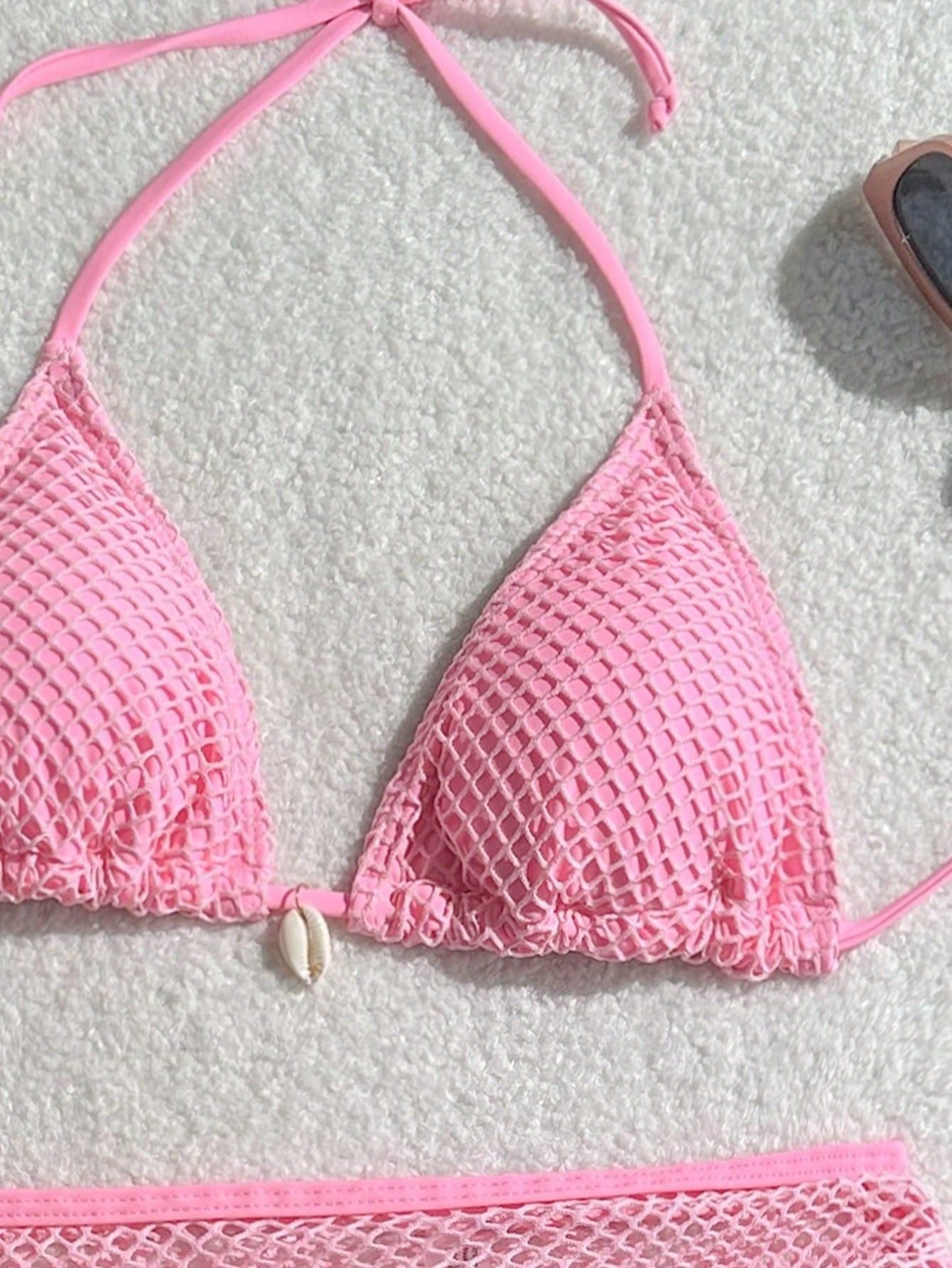 2025 new printed neck halter women's swimsuit suspender sexy bikini split-band hot spring swimsuit