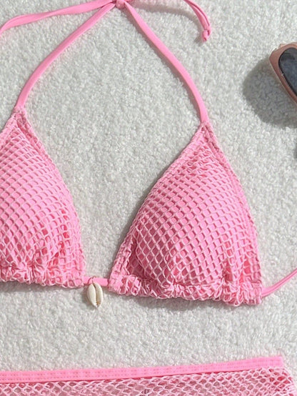 2025 new printed neck halter women's swimsuit suspender sexy bikini split-band hot spring swimsuit