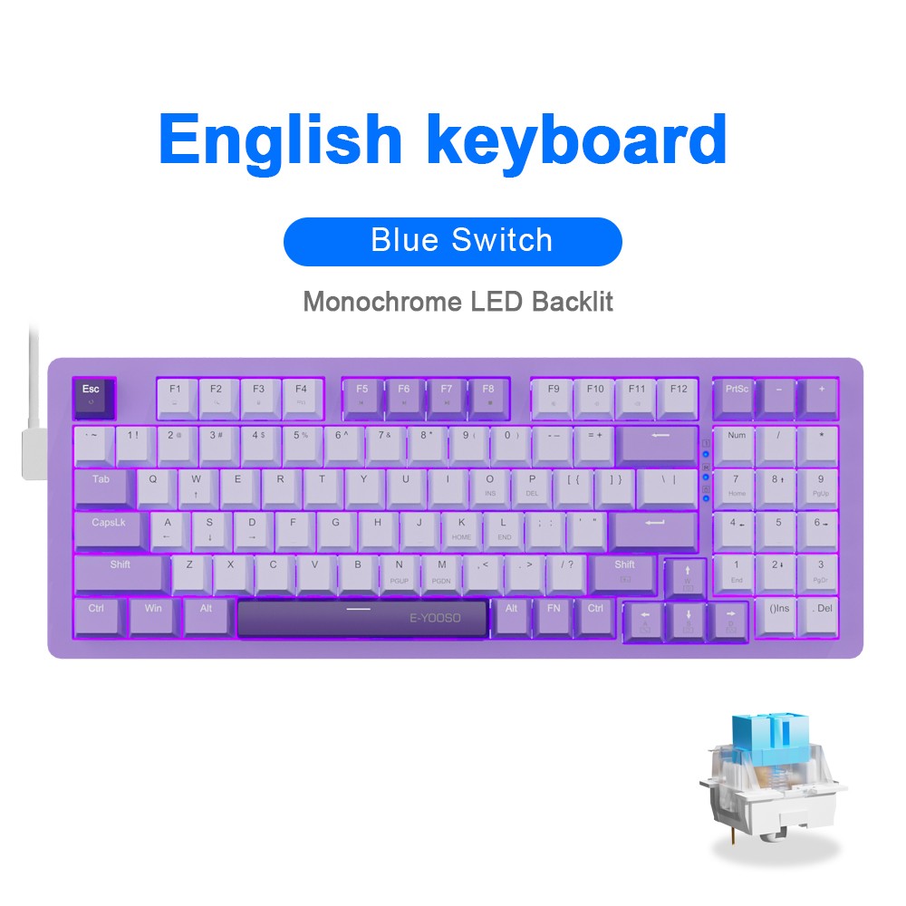 Teclado Mecânico Gamer E-YOOSO Z94 USB com Fio LED Monocromático Retroiluminado Switch Azul Vermelho 94 Teclas para Computador Laptop PC
