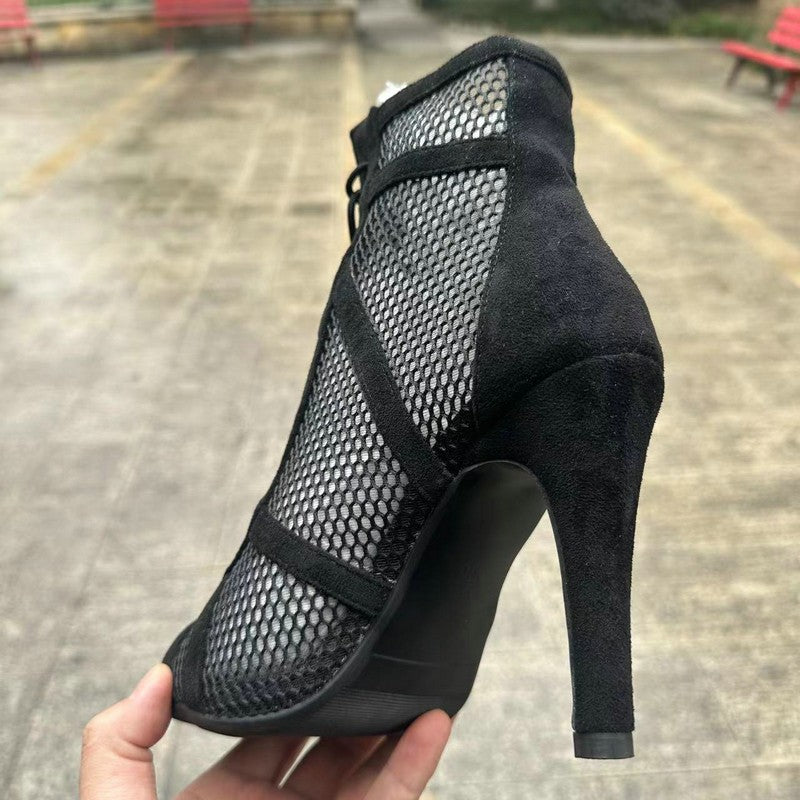 Novas Sandálias Femininas de Salto Alto Sexy Vazadas em Tela Tendência da Moda Verão Conforto Peep Toe Botas Stilettos Jazz Dance Tamanhos Grandes