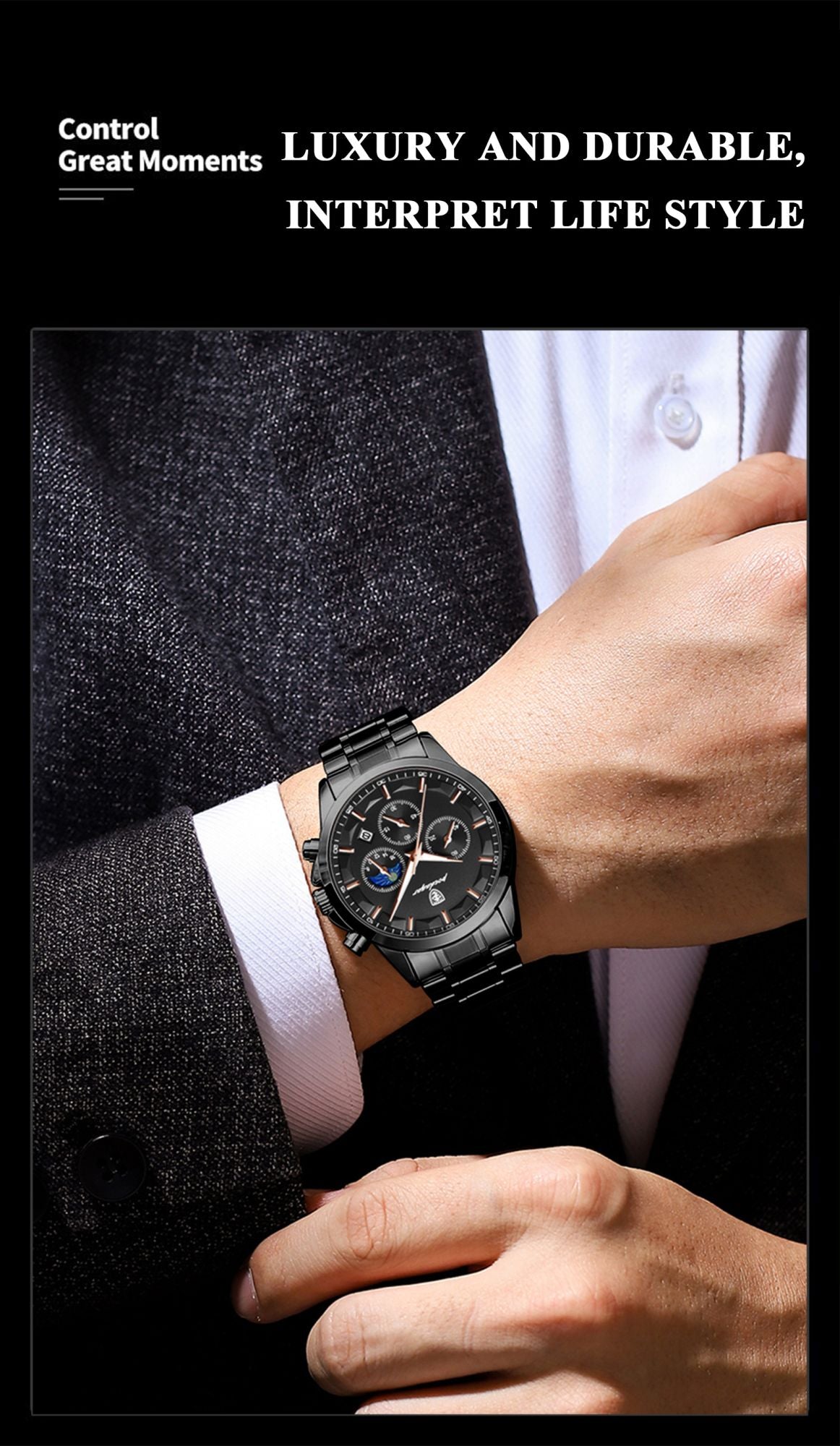 POEDAGAR Top Fashion Men's Watches Waterproof Luminous Stainless Steel Men Wristwatch Chronograph Date Quartz Business Man Watch