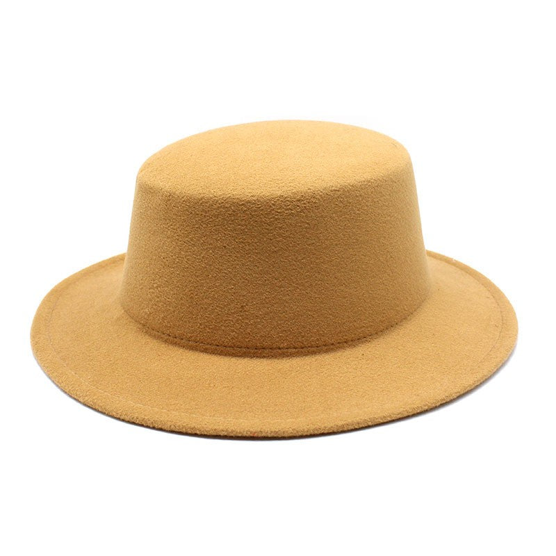 Autumn Winter Kids Felted Fedoras Hats for Boys Girls Solid Imitation Woolen Flat top Jazz Caps Childs Formal Dress Hats