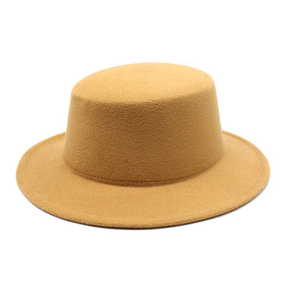 Autumn Winter Kids Felted Fedoras Hats for Boys Girls Solid Imitation Woolen Flat top Jazz Caps Childs Formal Dress Hats