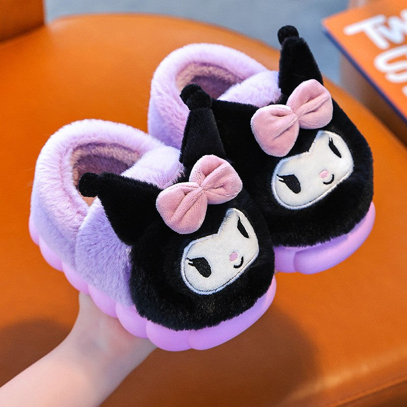 2025 New Winter Warm Cute Cartoon Indoor Mule Soft Non-slip Fluffy Slippers For Kids Teen Boys Girls Children Home Cotton Shoes