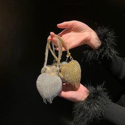 Luxury Small Bling Heart Shape Rhinestones Evening Clutch Purse Ladies Fashion Bag For Women Chain Shoulder Bag Party Gift