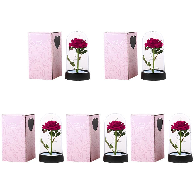 Artificial Rose Flowers Eternal Rose LED Light Foil Flower in Glass Cover Simulation Rose Flower Christmas Teachers' Day Gifts