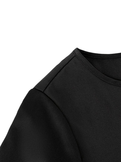 Women's Black Crew Neck Long Sleeve Blouse with Ruffled Cuffs - Casual Elegant Outfit
