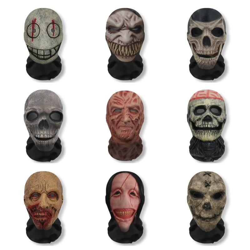 Halloween Ghost Face 3D Printed Mask Stretch Mesh Full Face Mask Skull Headdress Funny Party Halloween Horror Cosplay Props