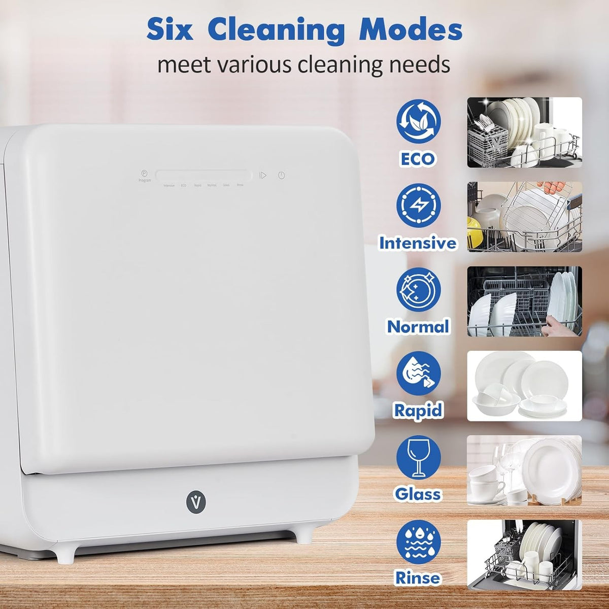 120V/900W Countertop Dishwasher, Portable Compact Dishwasher with Faucet & Manual Water Tank (5L), 6 Programs, Ideal for RV, Apartments, Small Kitchens