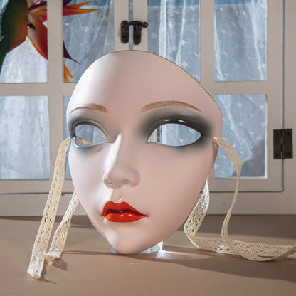 Beautiful Woman Mask Full Face Chinese Ancient Style DIY Hand-painted Decor for Masquerade Party Props Hanfu Costume Accessories