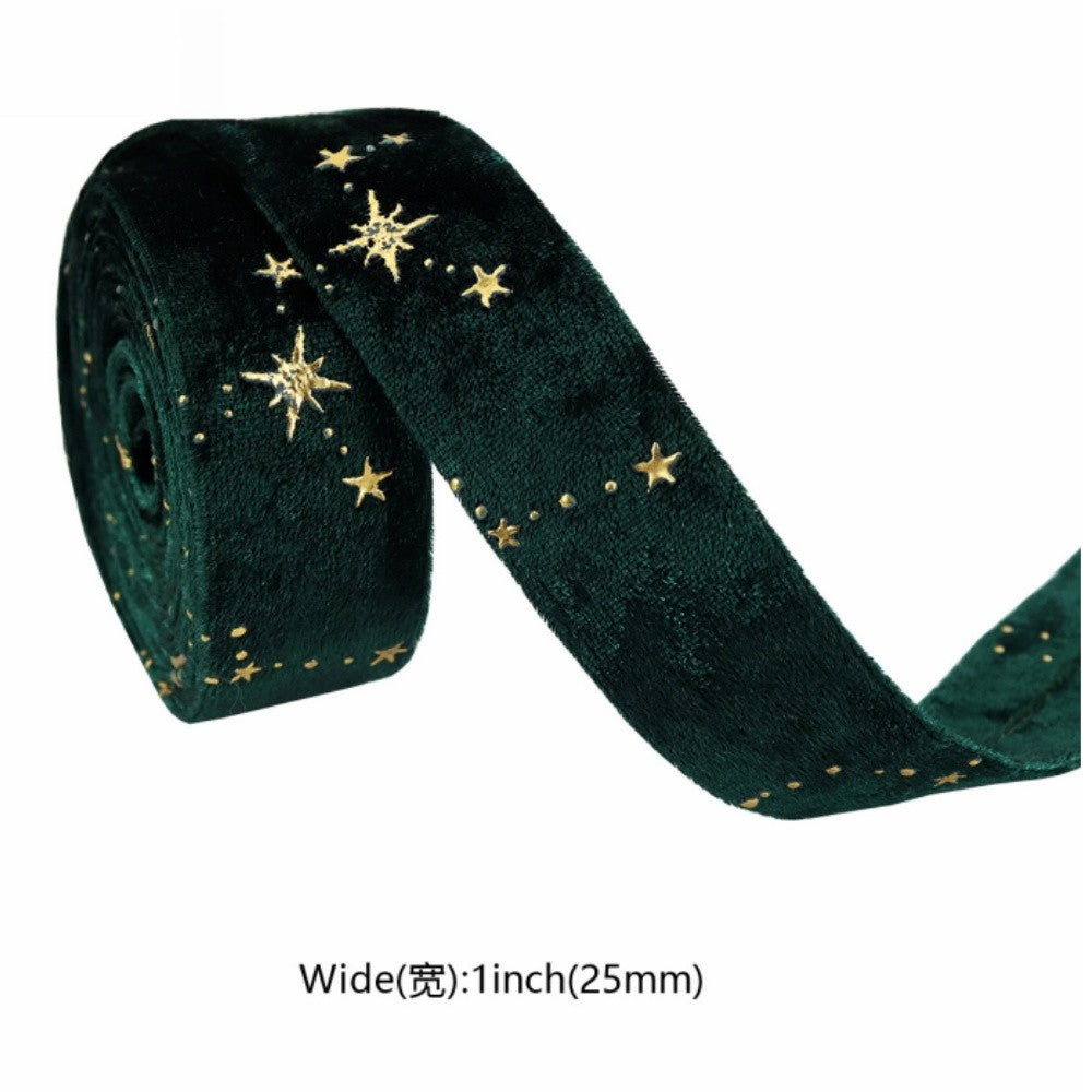 Double-sided Velvet Ribbons Hot Stamping Stars DIY Gift Wrapping Wedding Bouquet Christmas Party Supplies Decor Hair Accessories