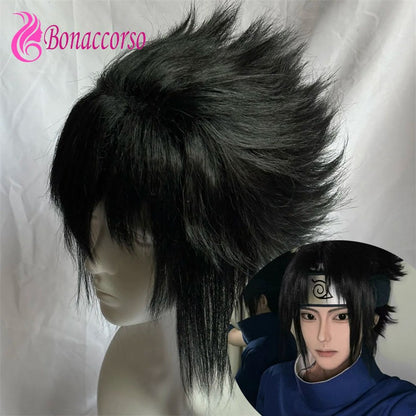 HOKAGE NINJA Sasuke Cosplay Peruca Sintética Curta Reta Anime Coser Fibra Resistente ao Calor Peruca de Alta Qualidade Festa de Halloween
