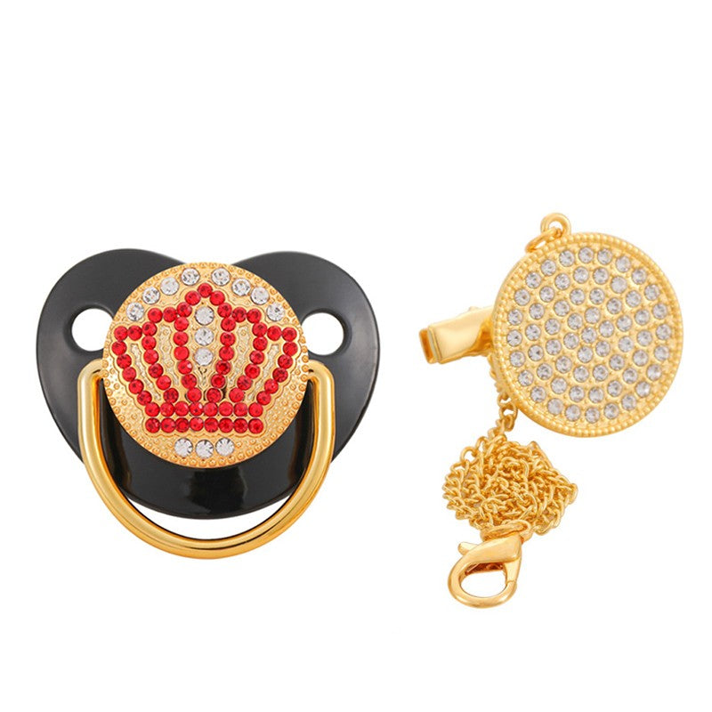 Bling Crown Pacifier with Pacifiers Chain Clip BPA Free Silicone Infant Nipple Dummy Soother New born Baby Boys Girls Gift 0-24M