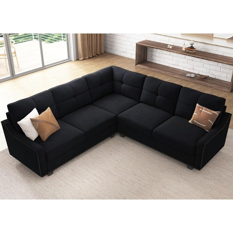 Convertible Sectional Sofa L Shaped Couch for Small Apartment Reversible Sectional Couch for Living Room,Velvet Black