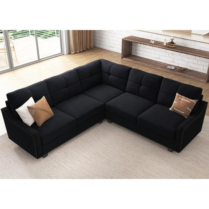 Convertible Sectional Sofa L Shaped Couch for Small Apartment Reversible Sectional Couch for Living Room,Velvet Black