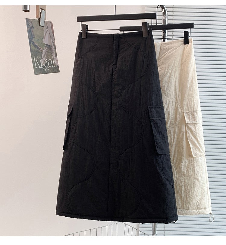 Artistic Long Thiened down Cotton f Skirt plus Size Women's Winter New Sle Fluffy Warm A-Line Skirt Commute Sle