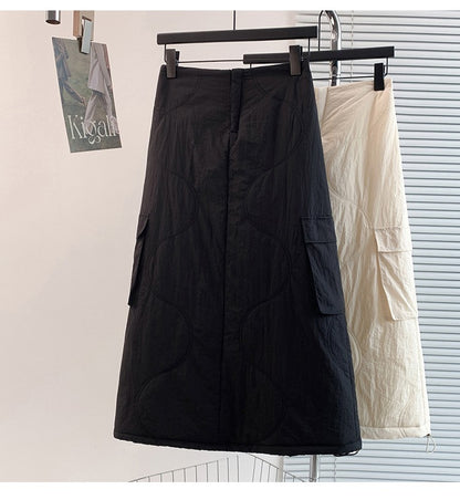 Artistic Long Thiened down Cotton f Skirt plus Size Women's Winter New Sle Fluffy Warm A-Line Skirt Commute Sle