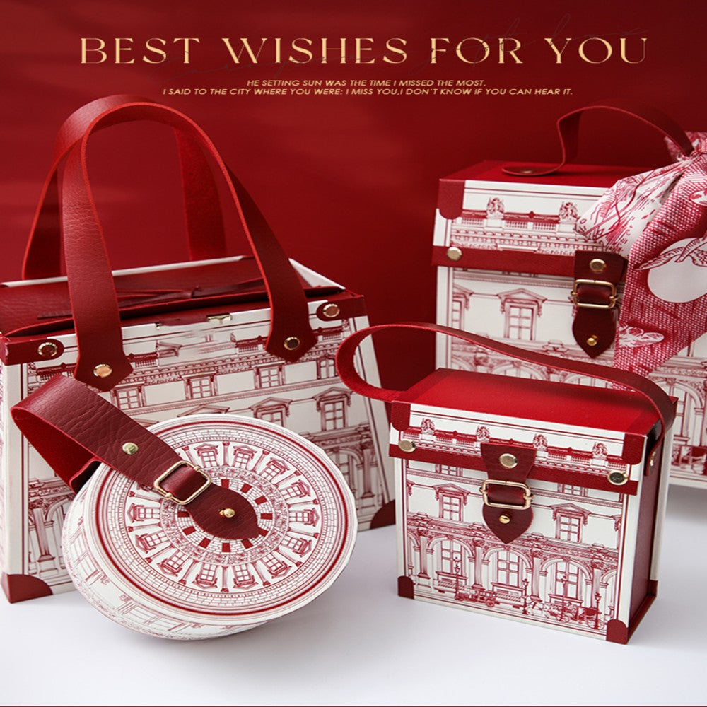 Round Paper Gift Box Leather Carry Hands Portable Wedding Candy Cake Chocolate Favors Bag Birthday Party New Year Decor Supplies