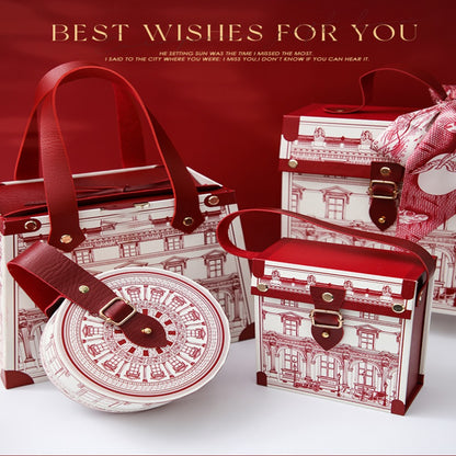 Round Paper Gift Box Leather Carry Hands Portable Wedding Candy Cake Chocolate Favors Bag Birthday Party New Year Decor Supplies