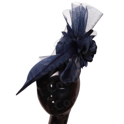 Fascinator Feminino Azul Marinho Chic Chapéu Elegante para Royal Ascot Millinery Noiva Casamento Coquetel Acessórios de Cabelo Véus e Acessórios para Cabeça
