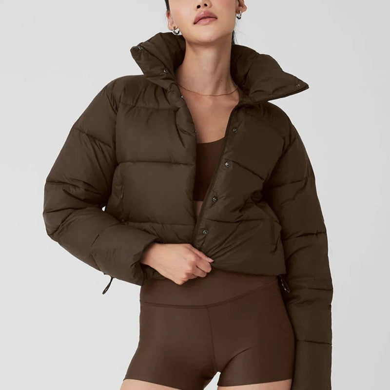 Stand-up Collar Sport Puff Parkas Women Loose Cotton Puffer Short Coat Outdoors Winter Classic Thicken Warm Cotton-padded Jacket
