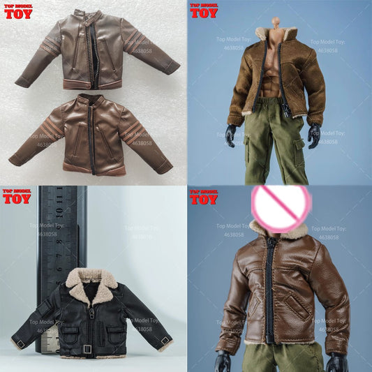 Jaqueta de Couro Marrom em Escala 1/12 Acessório de Roupa Modelo para Bonecos Articulados de 6'' Romankey Ant Notaman Masculino Soldados